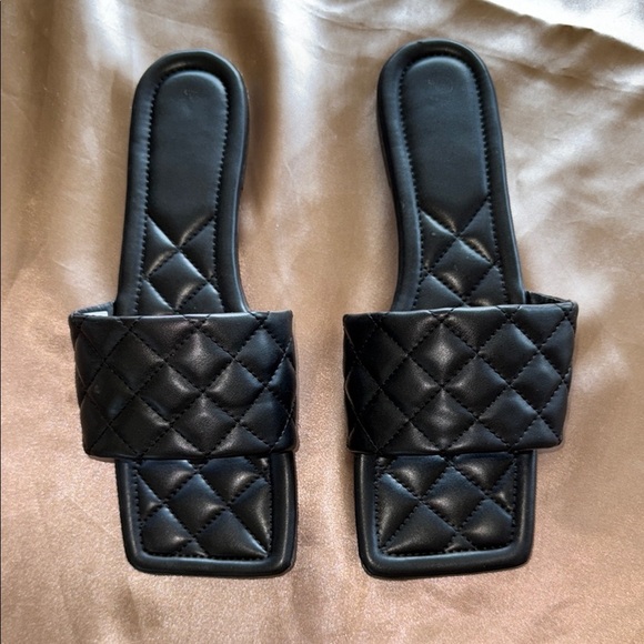 Pazzle Boho Quilted Black Slide Sandals Sz 9 Coquette Girly - Picture 5 of 9